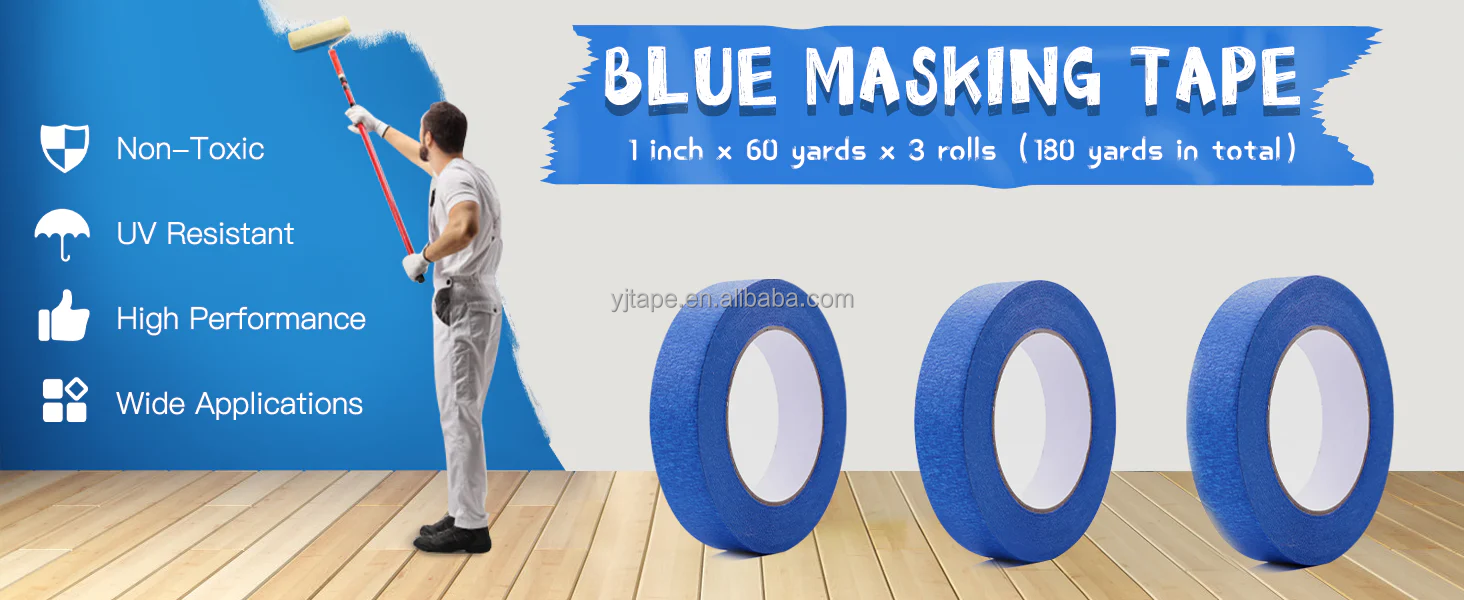 Strong Acrylic Adhesive Automotive Paint Masking Tape Blue Single Sided 125-145mic