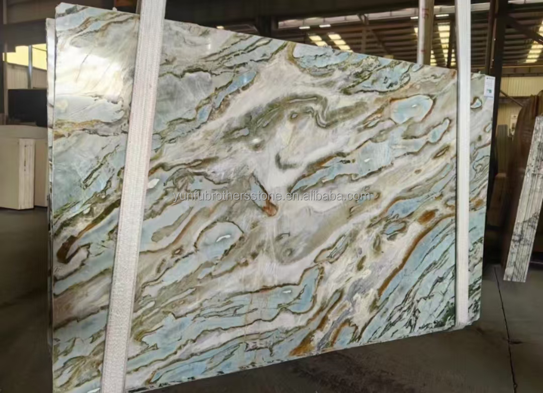 Maldives Blue Luxury Stone Translucent Polished Big Slab for Hotel Dining Table Set