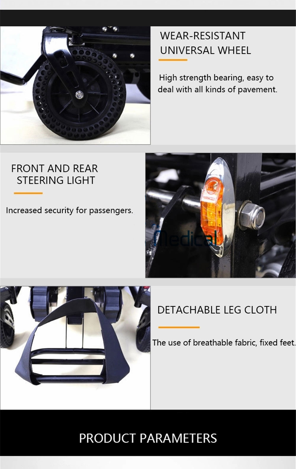 Portable Medical Transport Wheelchair Lightweight Disabled Electric Stair Clibing Wheelchair