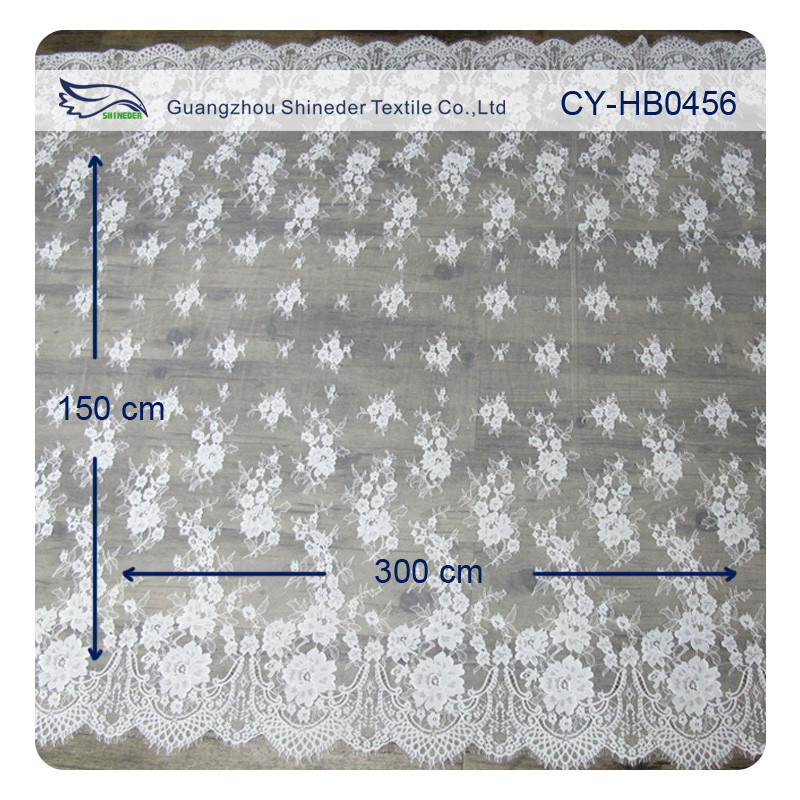 Ivory Nylon Floral Chantilly Embroideried Lace Fabric Custom Printed