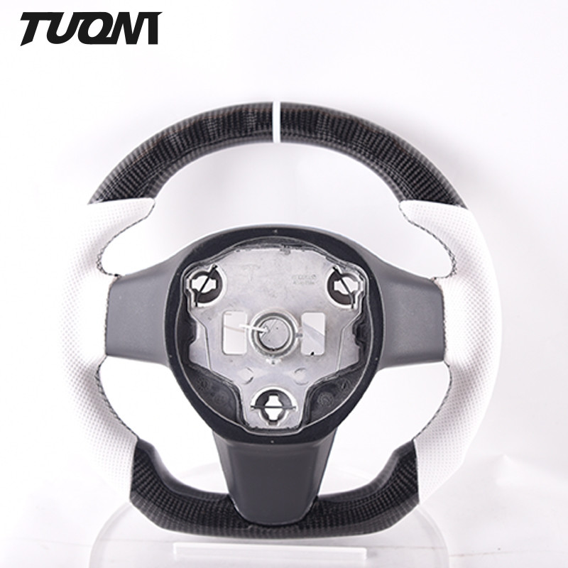 Round Black White Tesla Carbon Steering Wheel Sport Style For Model 3 X Y