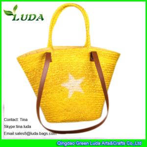 Quality LUDA eco-friendly green handbags white star wheat straw tote shopping bag wholesale