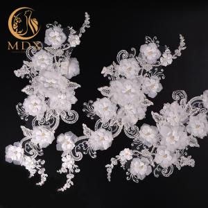 Quality 20％ Polyester French Lace Trim 3D Flower Tulle Embroidered For Dress wholesale