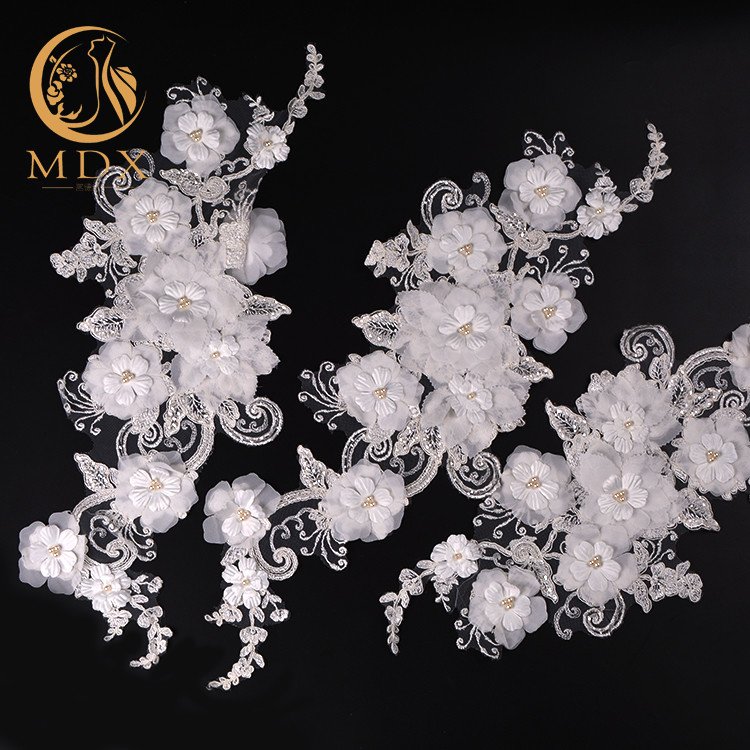 20％ Polyester French Lace Trim 3D Flower Tulle Embroidered For Dress