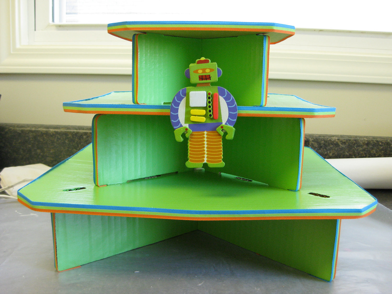 Kids Birthday Cupcake Stand , Square Shape 3 Tier Cardboard Cupcake Stand