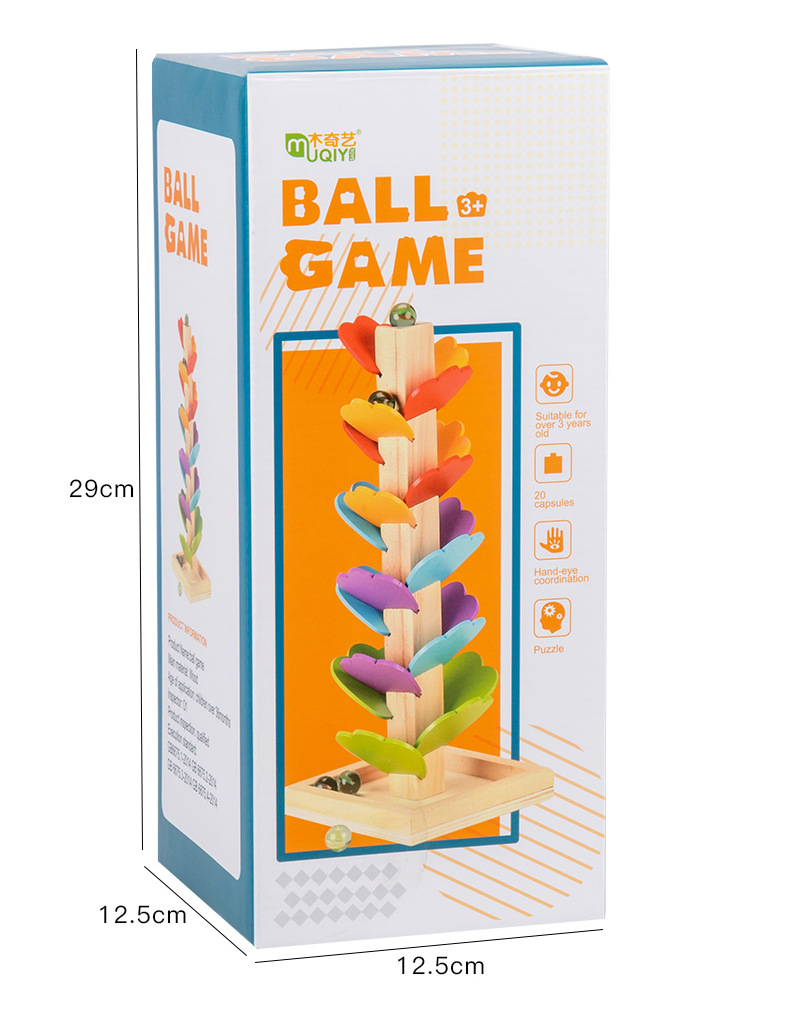 Montessori Baby Wooden Petal Tree Building Blocks Toy Children's Rainbow Ball Ball Run Track Educational Toy for Kids Gi