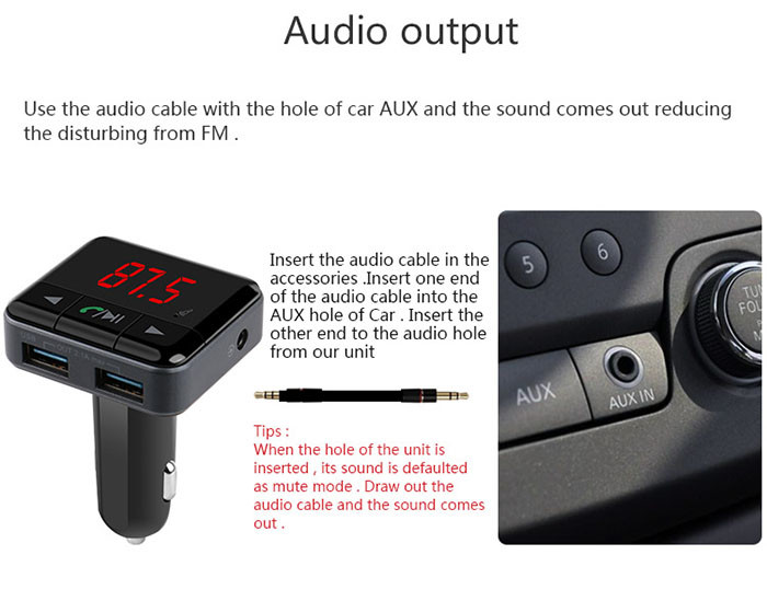 Car Mp3 Player Dual USB Charger Supported TF Card And Built - In MIC