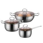 Amazon Top Seller Multipurpose 6Pcs Flat Bottom Milk Soup Pot Stainless Steel
