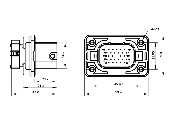 Touchproof 16AWG 26 Pin Male Socket Connector Signal Transmission