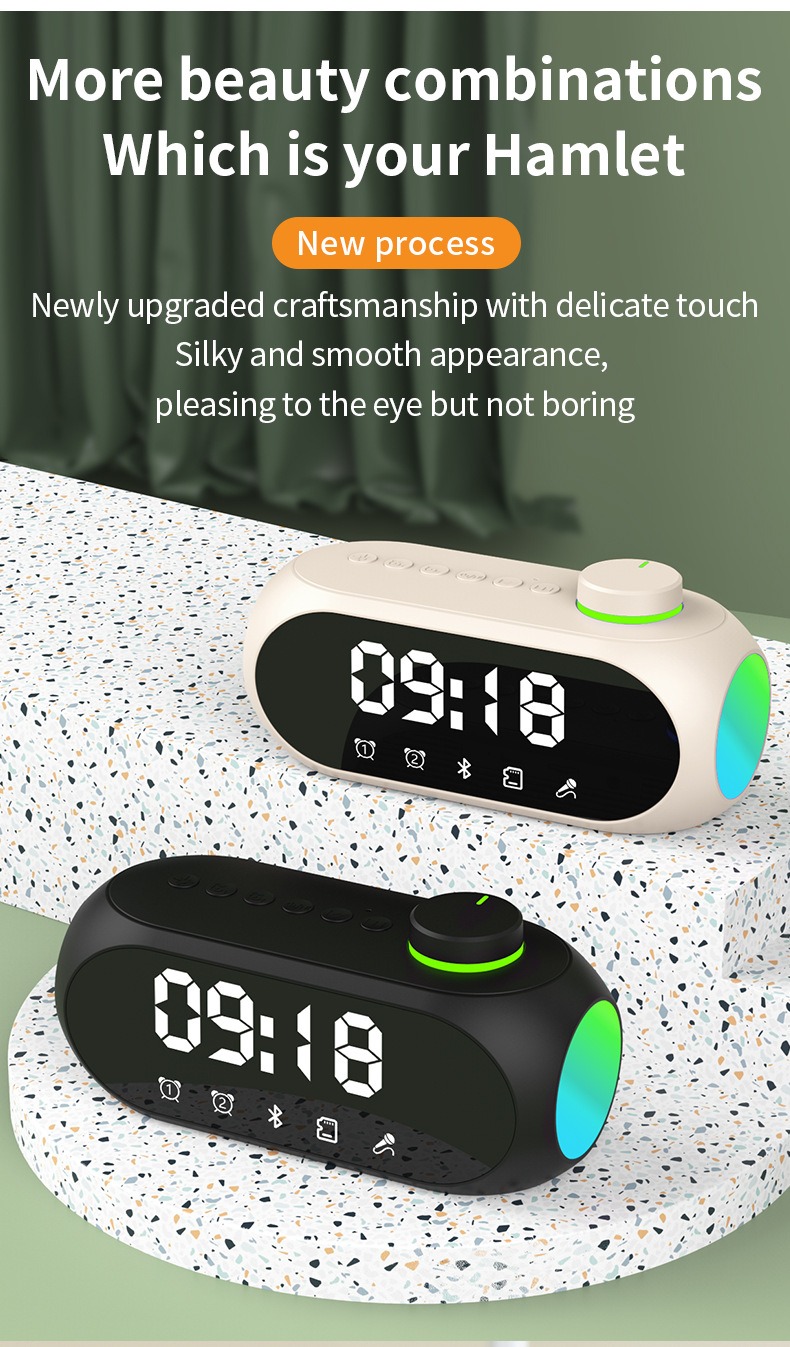 Digital Display Dual Alarm Clock Speaker Portable and Wireless for Home or Office