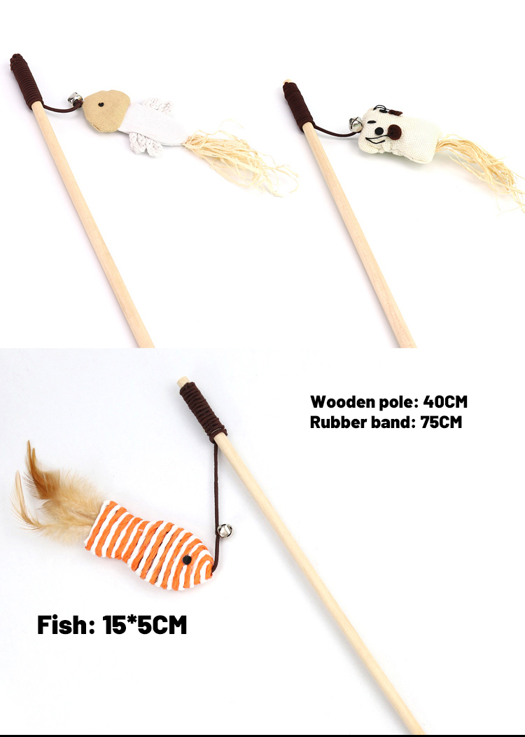 M Size Cat Teaser Wand Cute Wood Cat Feather Wand OEM ODM Cat Teaser Stick