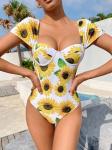 one pieces ,flower colour Sexy full Size Ladies Swimwear ,nylon fabric