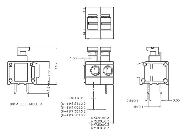 Spring Terminal Block STB 3.81-XX-1 Pin pitch:3.81mm