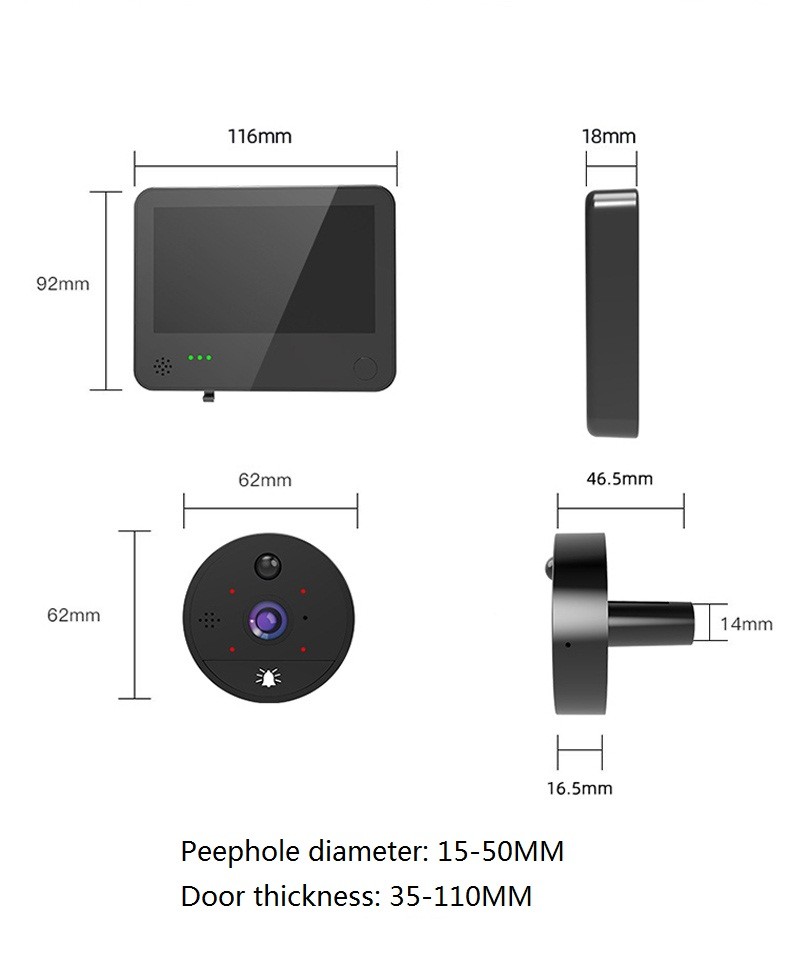 PIR motion detection Peephole Video Doorbell 25fps Smart Digital Door Viewer