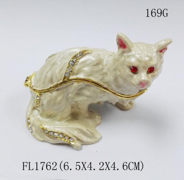 Fashion Pink Cat trinket boxes with crystal Rhinestone metal cat craft Jewelery