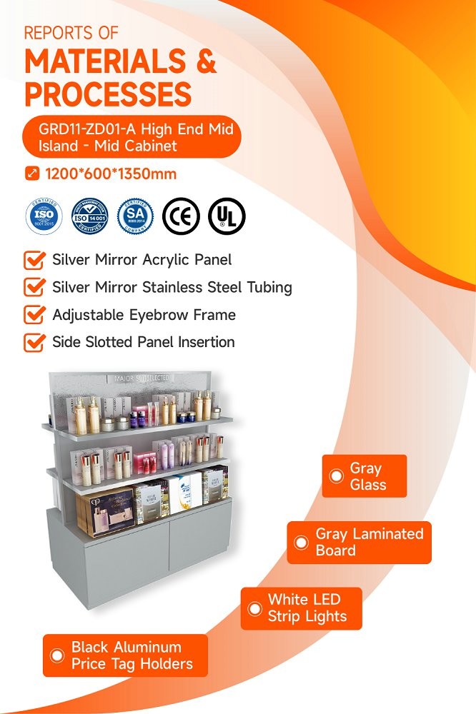 GDR11-ZD01-A Retail Store Display with LED Light Strips and Gray Glass for Mall Boutiques