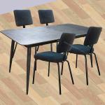 Tempered Glass Stone Look Dining Table Extension Type Grey Top Moka Leg