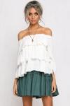 Womens Tops Blouses 2018 Off Shoulder Ruffle Top In White
