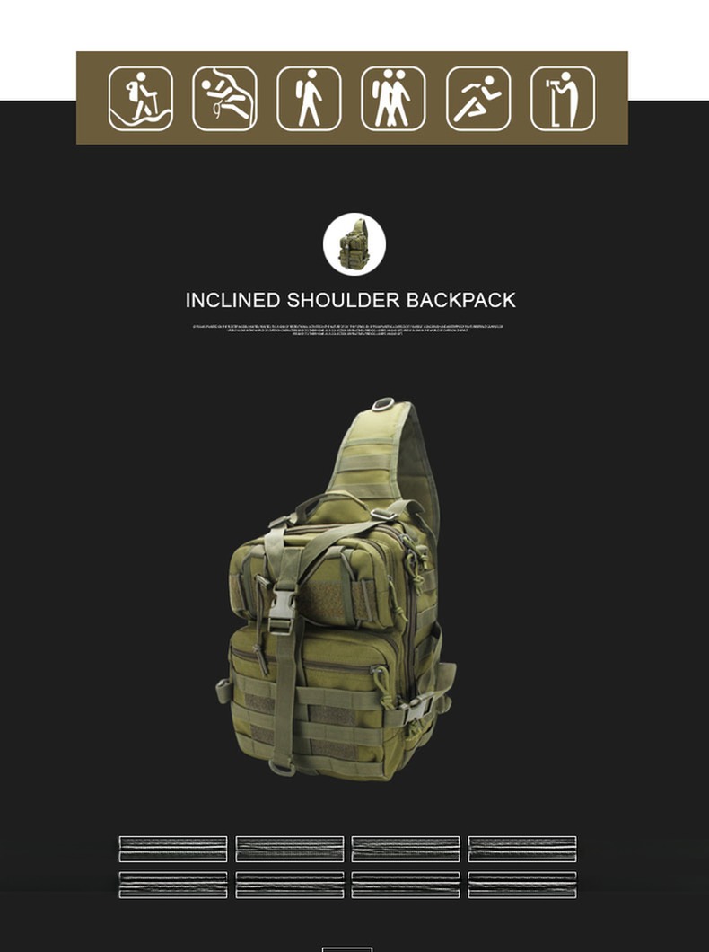 Lightweight Backpack for Outdoor Training Hiking Green Black Inclined Shoulder Bag