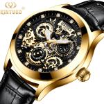 KINYUED oem waterproof custom logo leather fashion tourbillon skeleton wrist