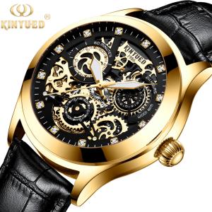 Quality Gold Case Waterproof Mechanical Watch Durable Leather Wrist Watch wholesale