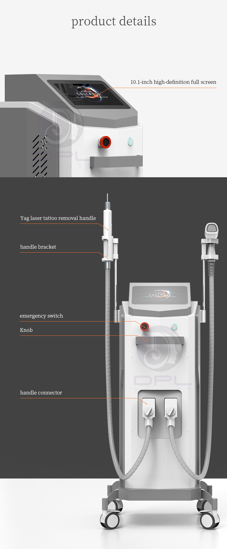DPL Hot Sale diode laser 755 808 1064 2 in 1 Ipl Hair Removal Nd Yag Laser Tattoo Removal Rf Wrinkle Removal Machine