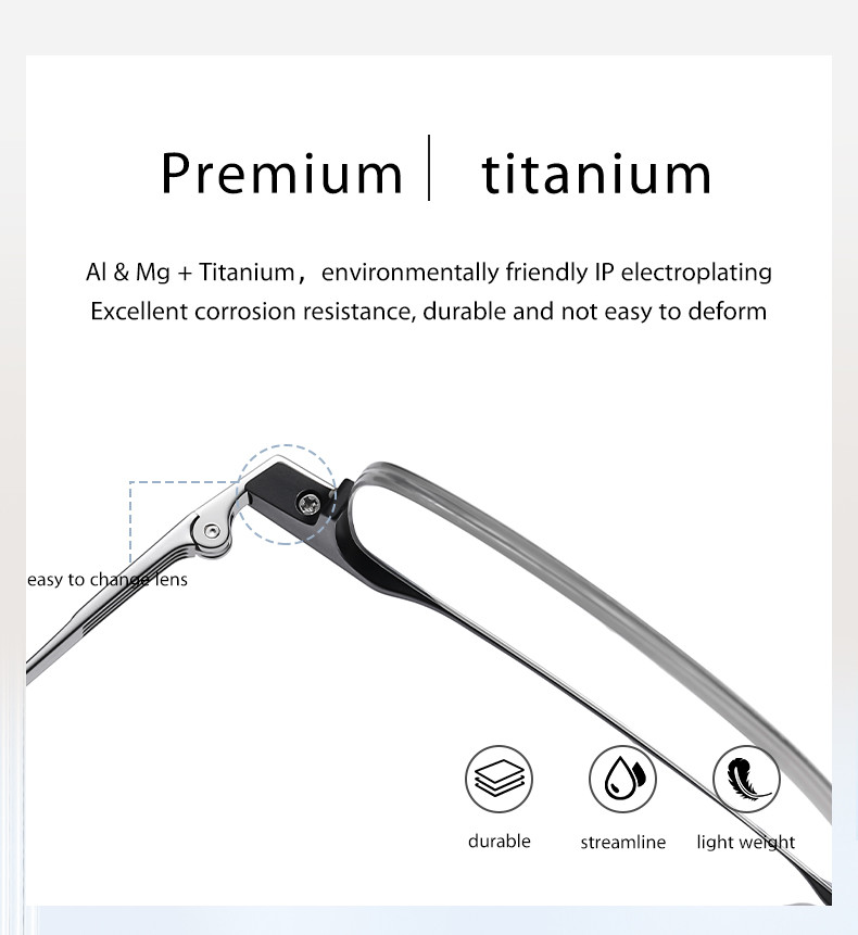 Al Mg Pure Titanium Eyeglasses Adults flexible Removable Screw