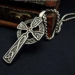925 Silver Plated Titanium Stainless Steel Cross Pendant Vintage Old Necklace