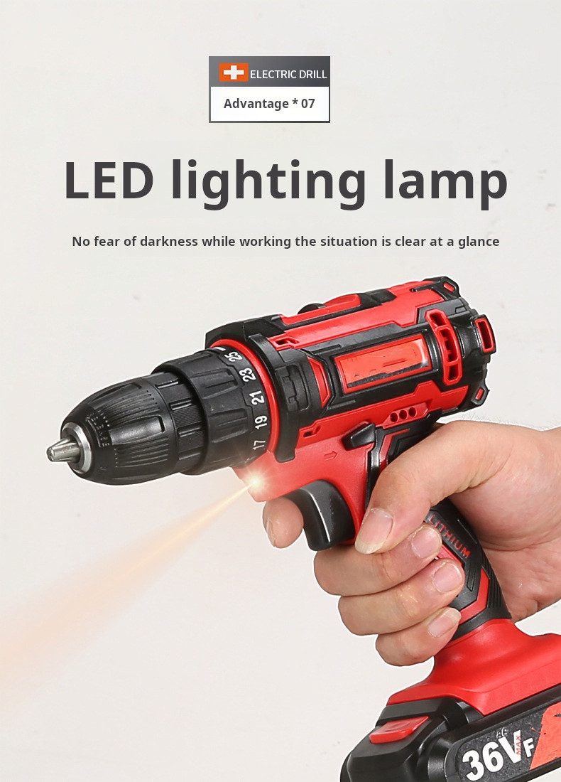 35Nm Torque Self Locking Chuck Lithium Battery Electric Drill Tool With LED Lighting