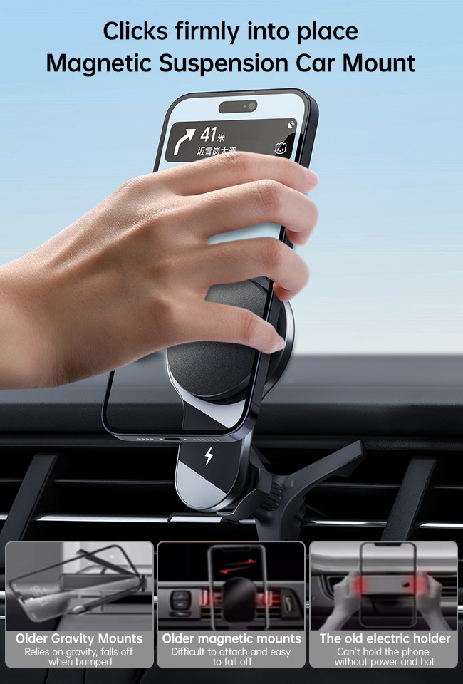Ultra Thin Iphone Car Charger QI2 Running Light Effect Magsafe Car Mount