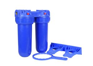 Quality 10'' Atlas style blue duo water filter housing with 3/4'' brass inlet/outlet port wholesale