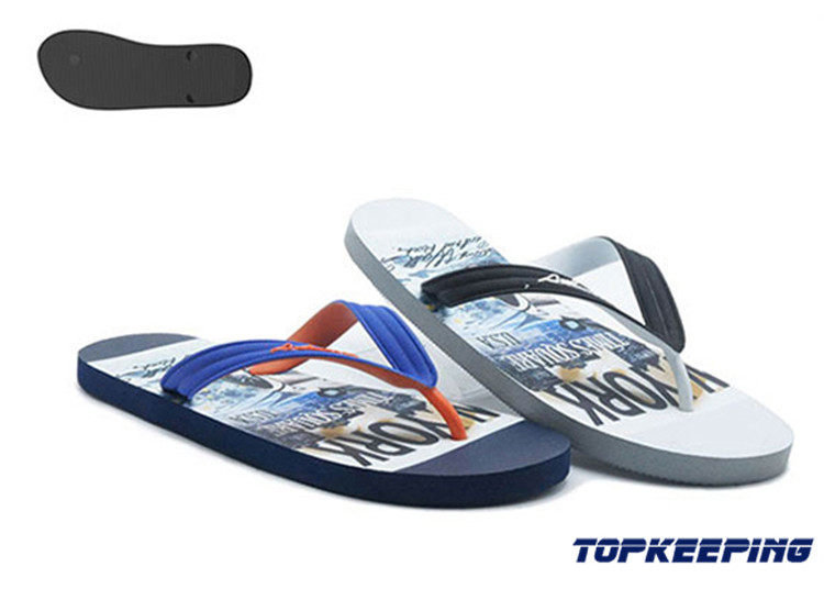 Print Summer Flower Men Beach Flip Flop PE Non Slip White Plastic PVC Flip Flop