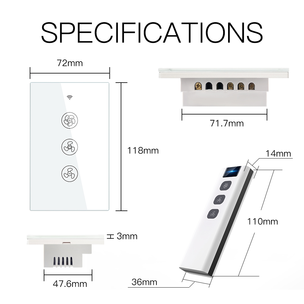 Timing Function Smart Switch For Fan Voice Control Wifi Ceiling Fan switch