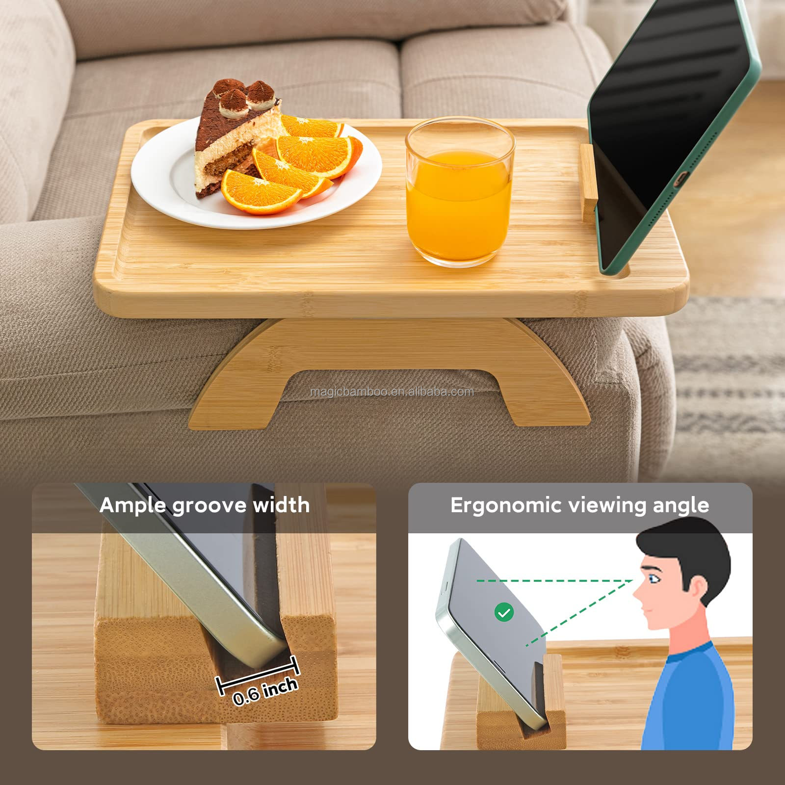 Rotating Holder Foldable Couch Tray for Wide Arm Sofas Rectangle 38.87 X 24.9 X 4.32CM