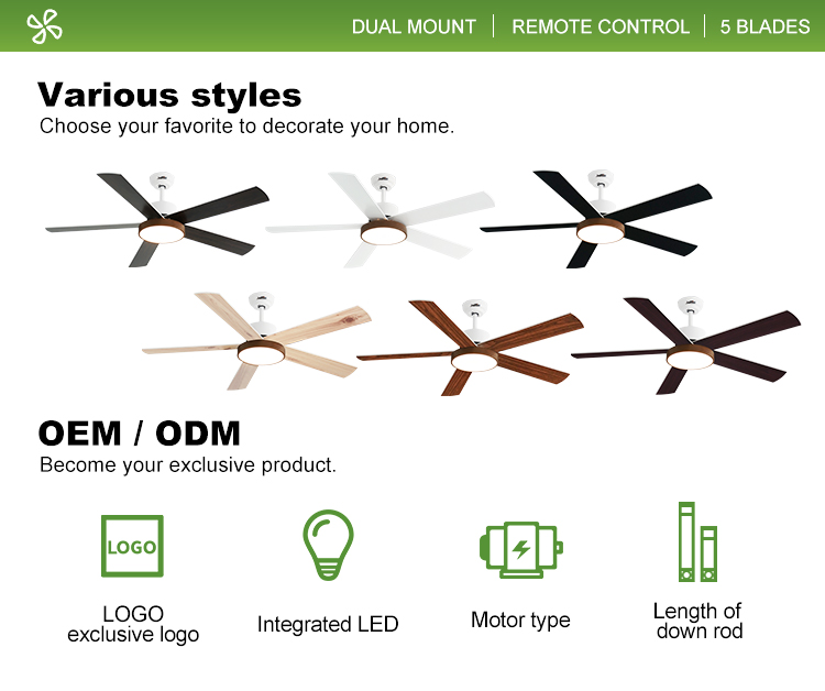 1stshine/OEM Logo MDF Blades Ceiling Fan with Dimmable LED Lighting and DC Motor
