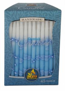 Quality 45pk 100% paraffin wax unscented white &amp; blue chanukah candles packed into gift box wholesale