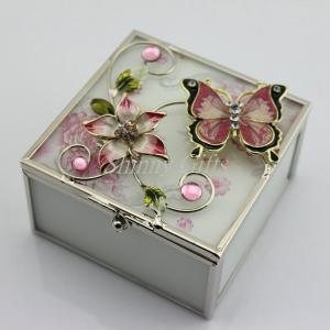 Quality Shinny Gifts Butterfly &amp; Flower Brass and Glass Jewelry Box wholesale