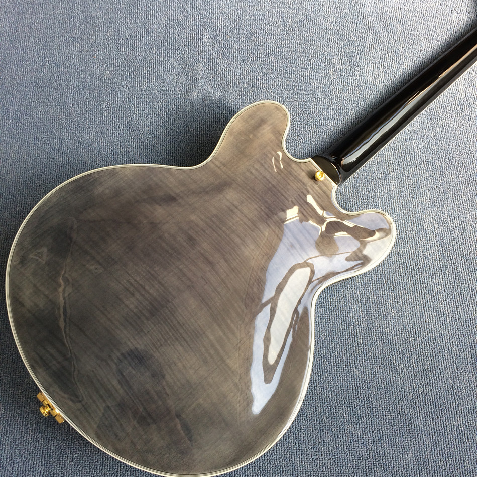 Hollow body jazz electric guitar,Guitar Quilted Maple Trans-gray burst color,Ebony Fingerboard