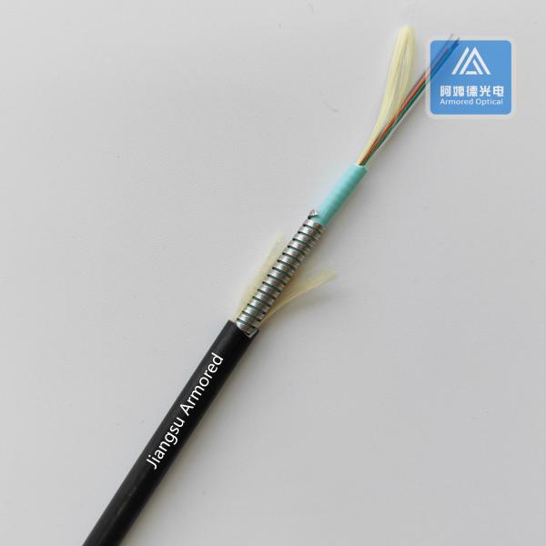 6 Cores Multi Mode Spiral Armored Fiber Cable 6.5mm Black TPU Rodent Resistant