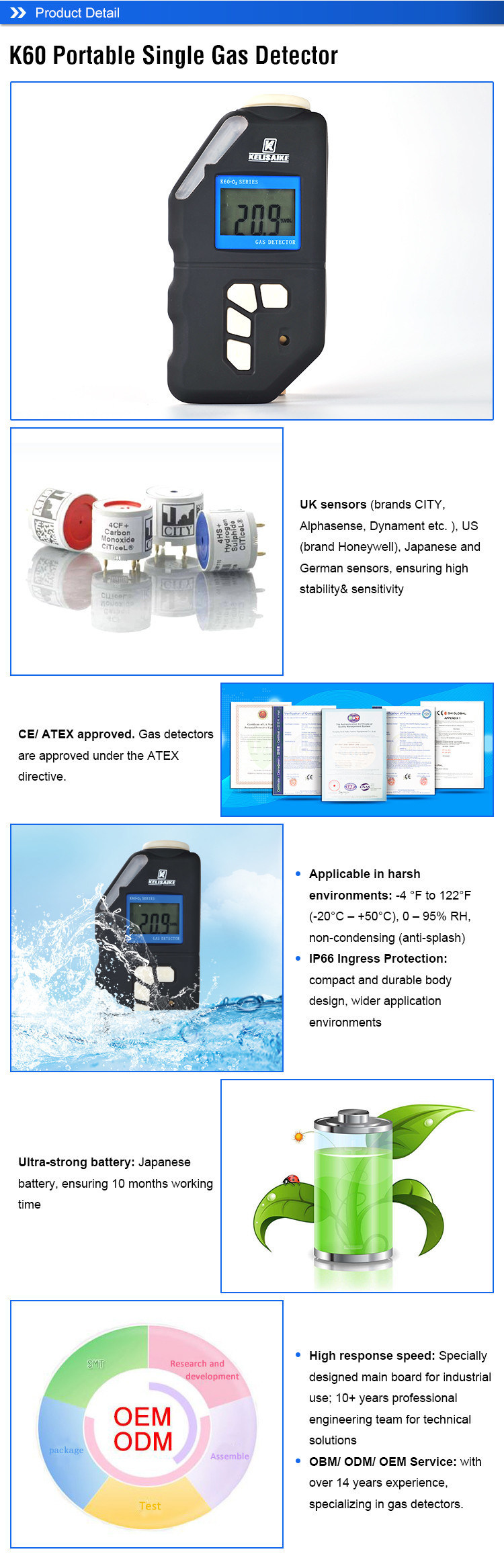 Basic Customization Sample Customization K60b Handheld Portable 0-100ppm Ammonia Meter H2s Single Gas Detector with Sound Light Alarm