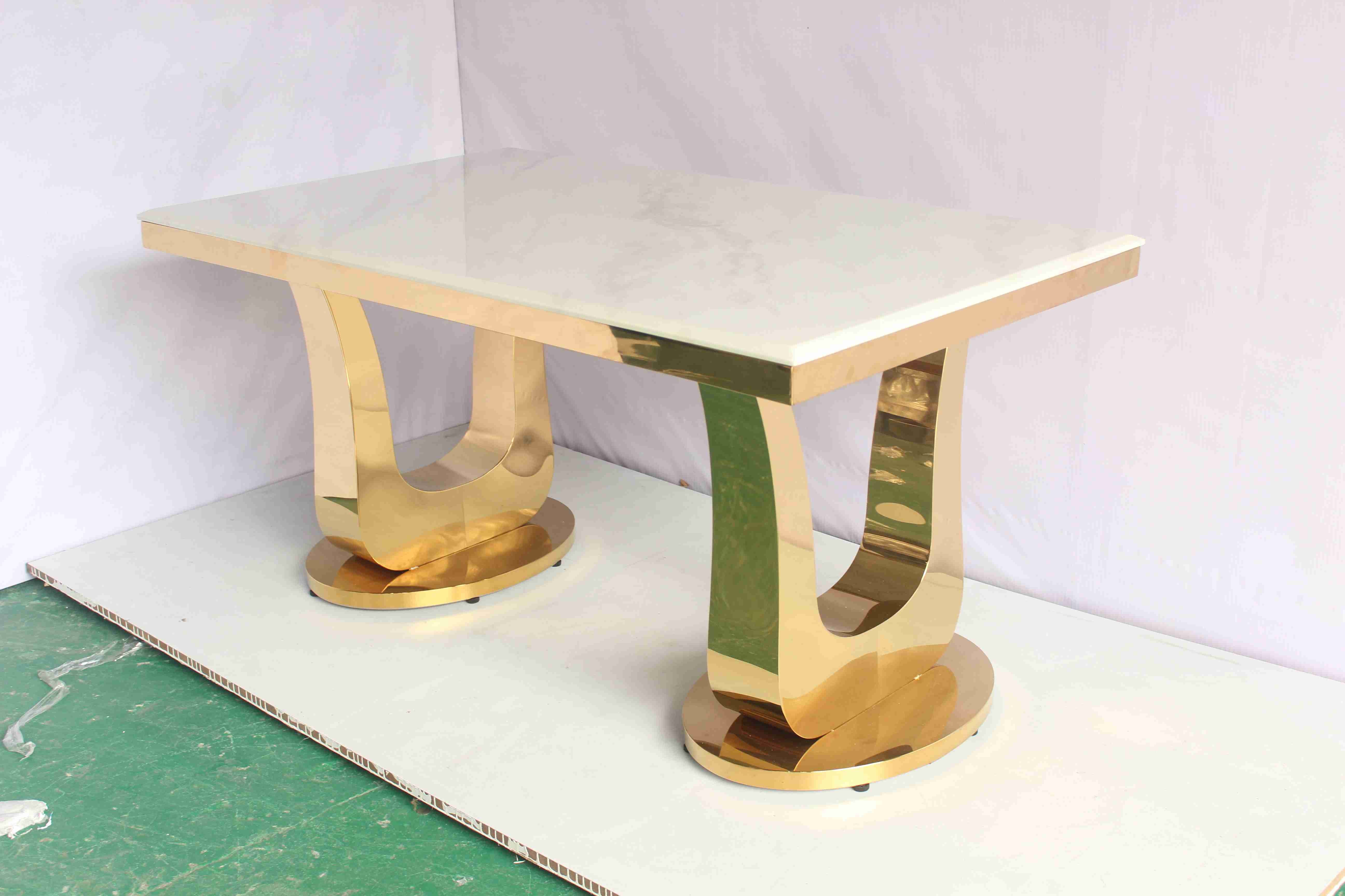 Gold Color Marble Dining Table With U Base Home Furniture