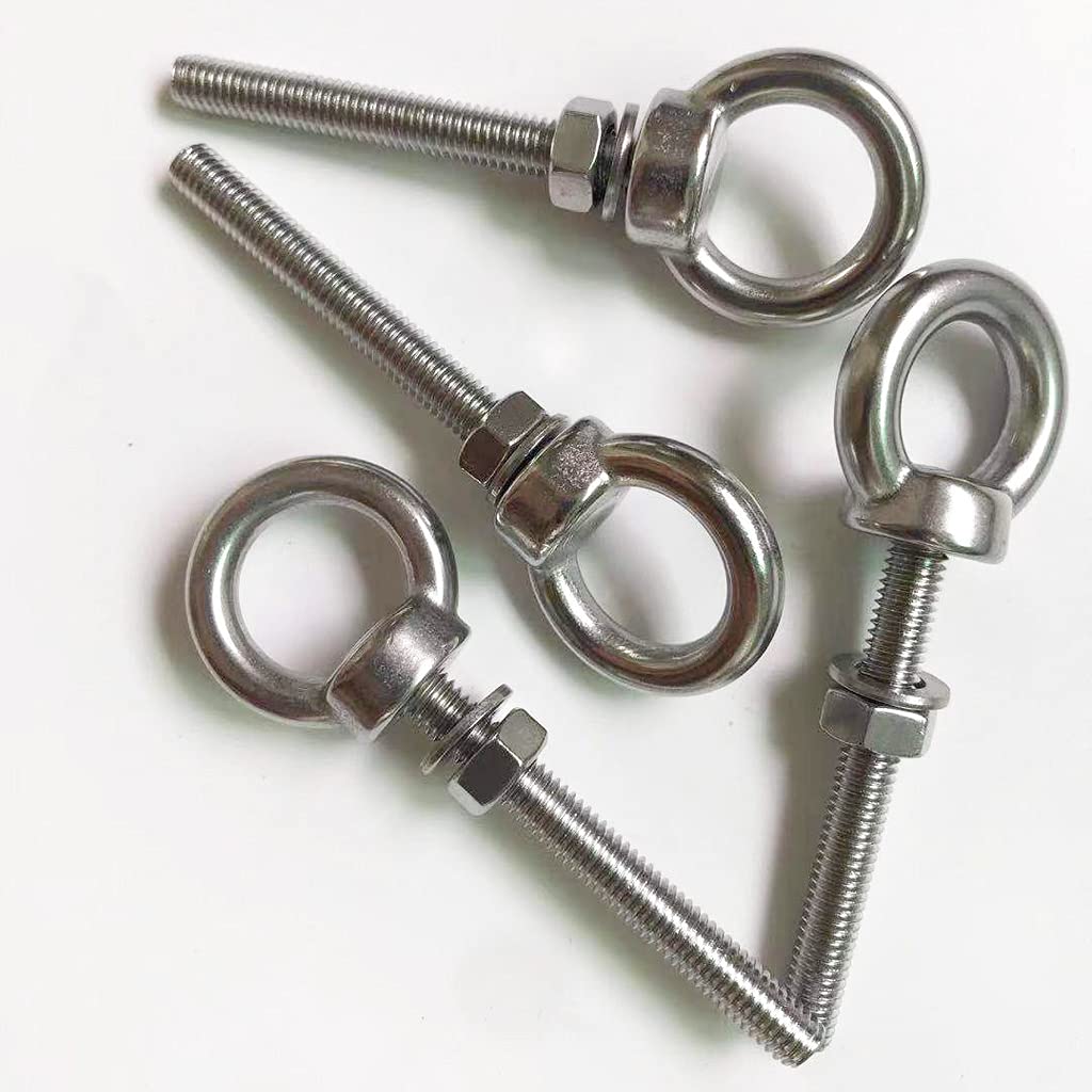 INCH Measurement System Stainless Steel Eye Bolt M6 Shoulder 1/4" X 2" Heavy Duty EyeBolts Screws for Lift Plain Finish