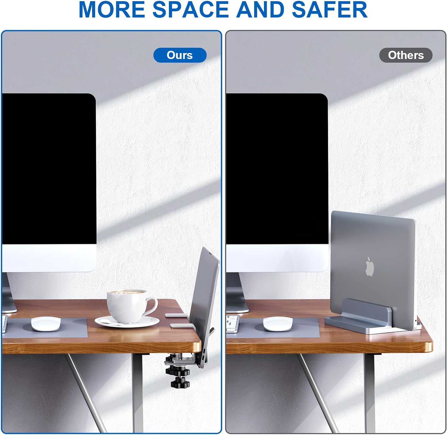 Vertical Laptop Stand Bracket 1mm Thickness Adjustable Clamp Holder for Desk Side