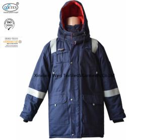 Quality Anti Static Hooded Fire Resistant Winter Coat With Reflective Tape 250gsm wholesale