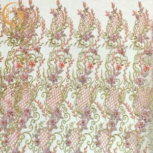 Quality Pink 3D Applique French Lace Fabric For Wedding Party wholesale