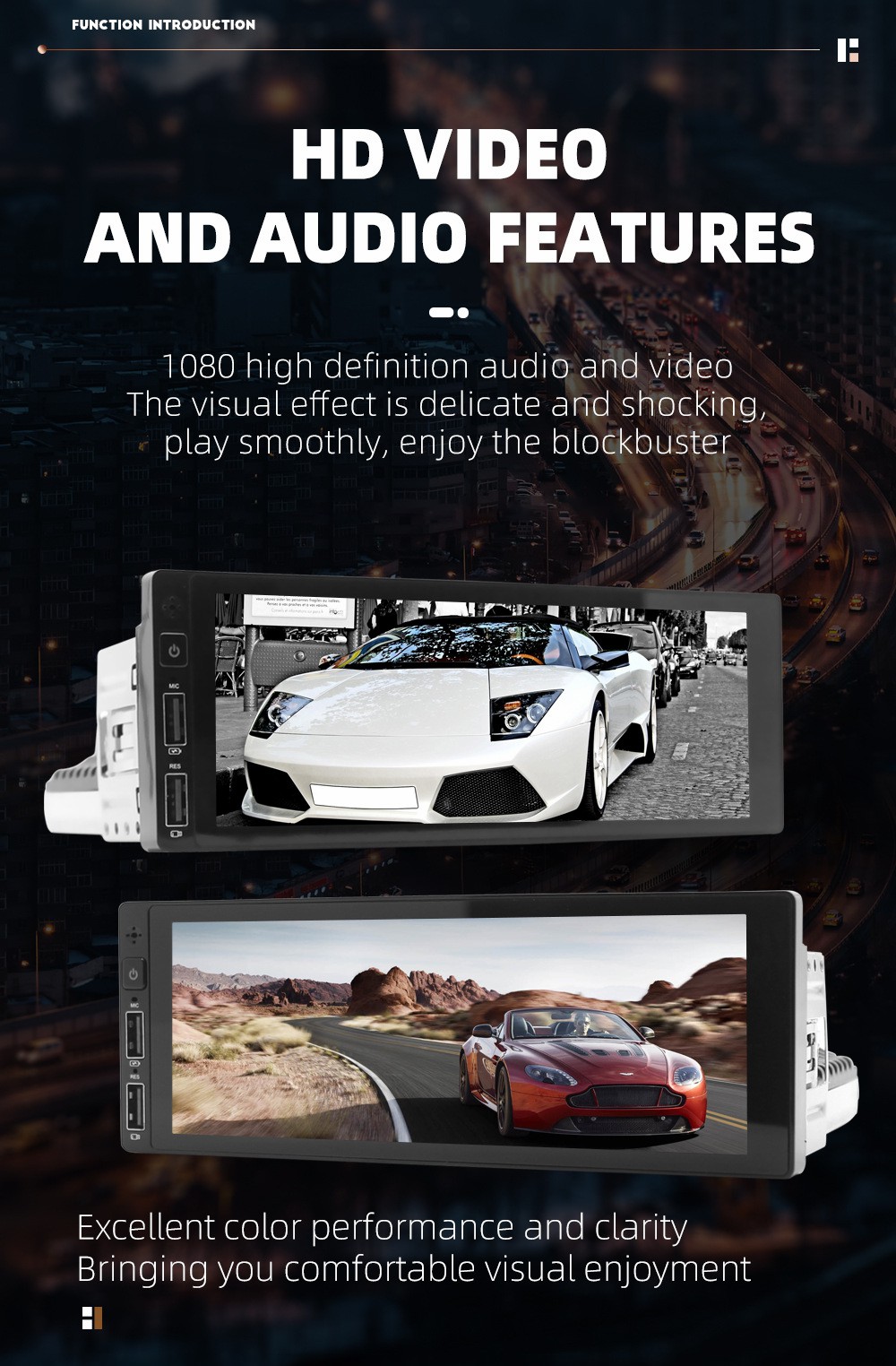 Bluetooth Function 1 Din Car Radio Audio Screen with FM Aux Input Receiver and OLED Screen
