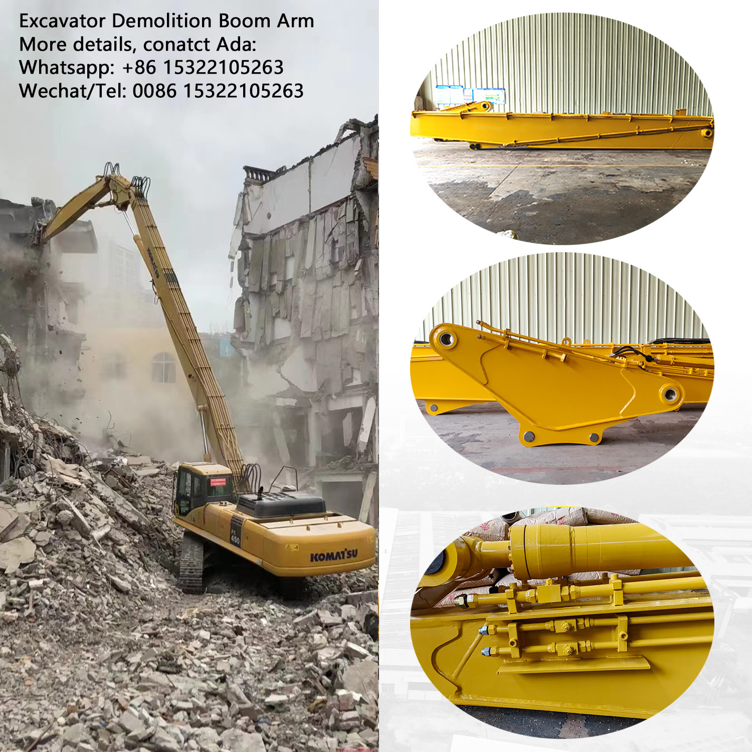 Three Parts Telescopic Demolition Boom , Q355B Q690D Demolition Excavator Arm