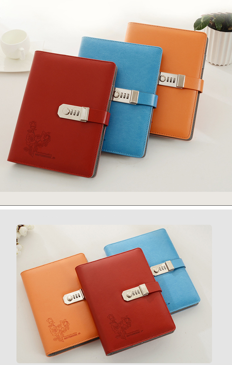 Customized A5 Size Password Lock Leather Notebook in Multiple Colors for Gift Giving