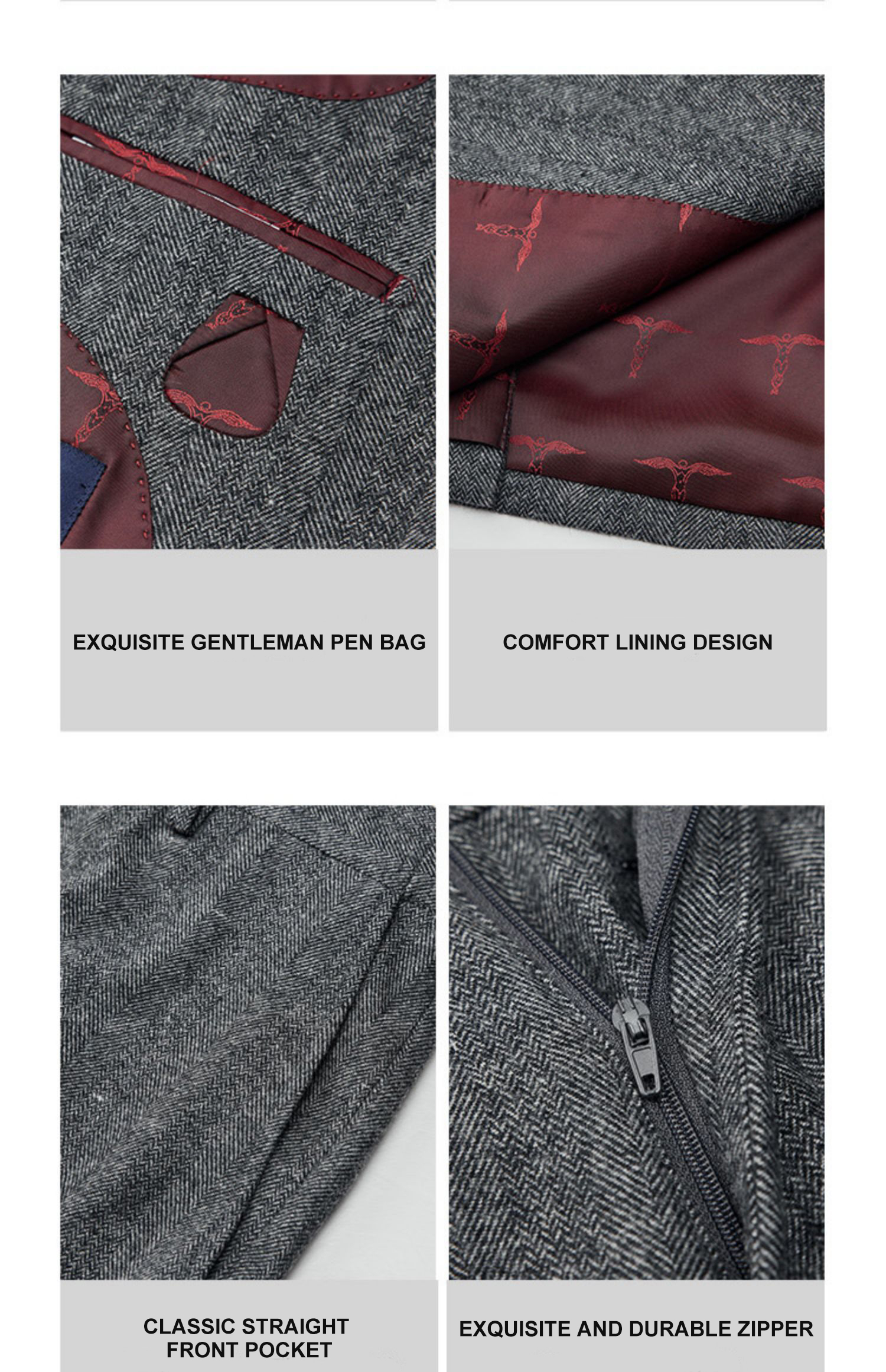 Logo Suit for Men Slim Fit End Gray Wool/Silk Business Casual Formal Wedding Dress Jacket