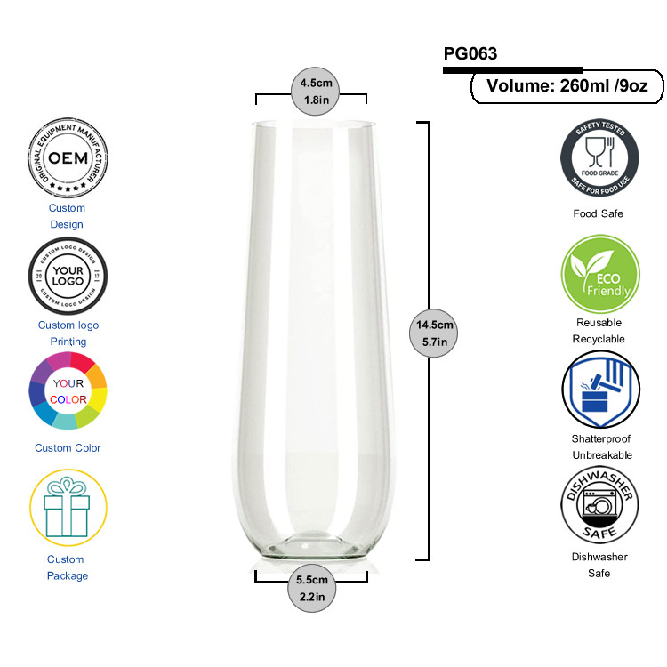 Unbreakable Tritan Stemless Champagne Flutes Bar Plastic Champagne Fluted Glassware